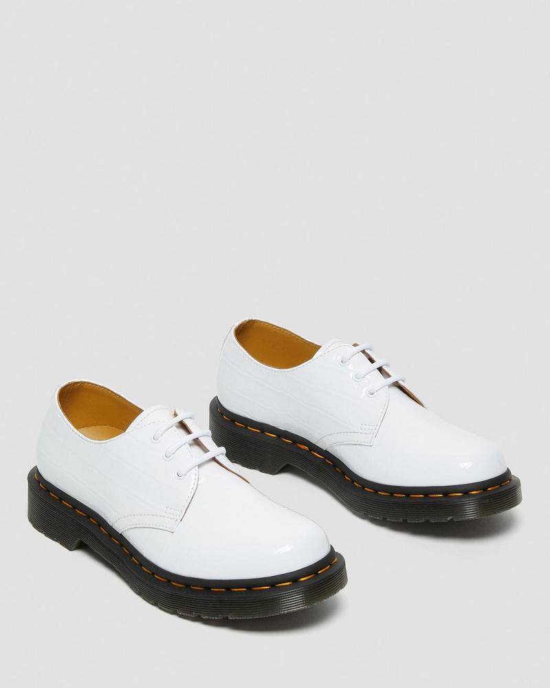 White Women's Dr Martens 1461 Patent Croc Emboss Leather Oxfords Shoes | CA 361HAP